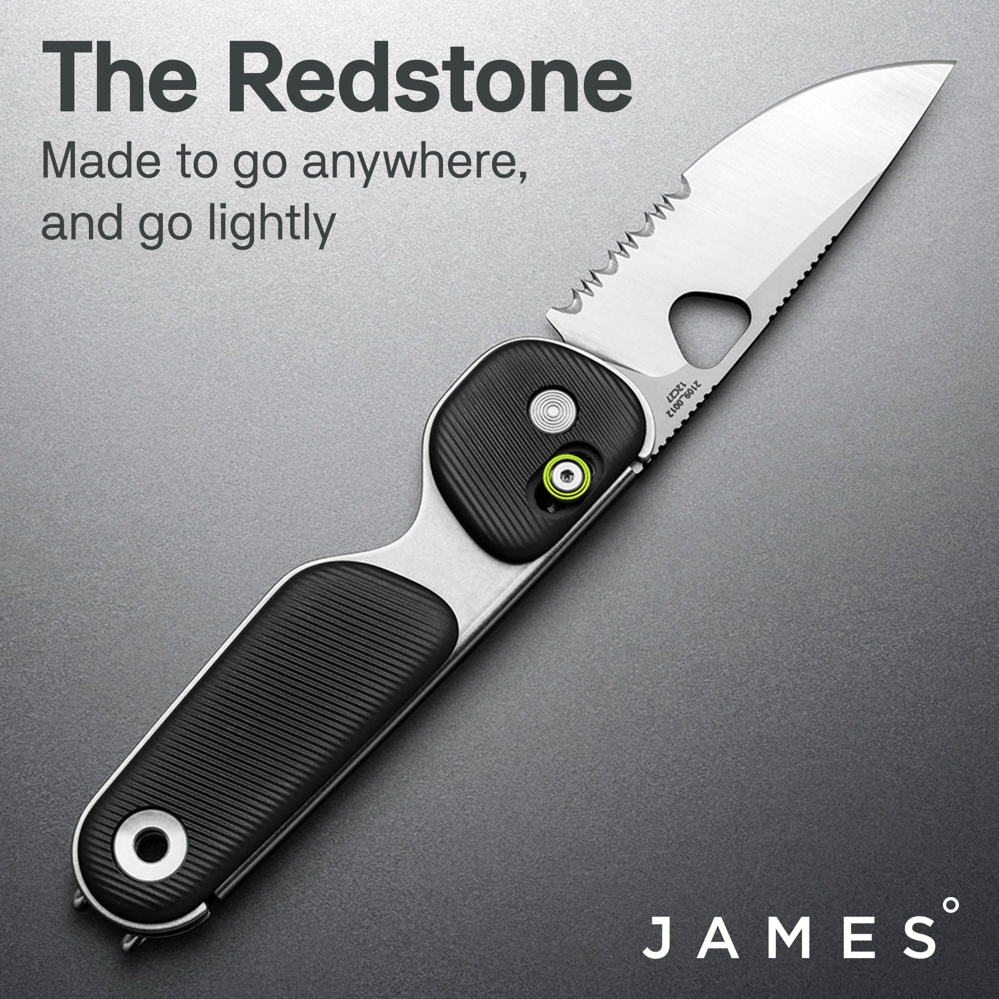 JAMES° The Redstone Folding Pocket Knife, Compact and Lightweight EDC, One-Piece Die-Stamped Chassis, and TJB Slide-Lock Design, 2.5