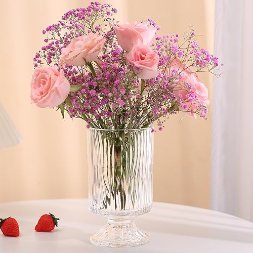 Miniatura 5 de Jarrón de cristal, florero de base grande en relieve, florero decorativo para el hogar, oficina, boda, fiesta, celebrar. Jarrón hidropónico verde