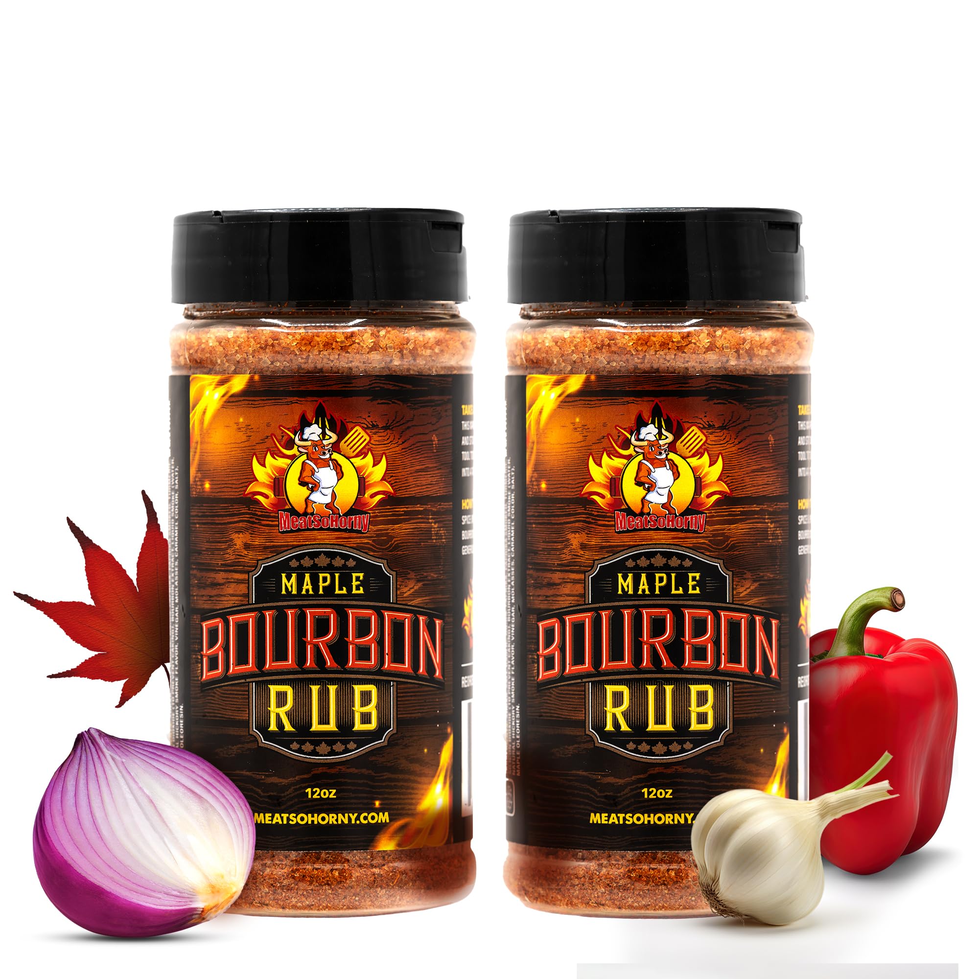 MeatSoHorny Maple Bourbon Rub Seasoning, No Added Gluten, BBQ Spice Blend for Pork, Chicken, Steak, Beef, Turkey, Vegetables, No Added Sugar, Natural, MSG Free Grilling and Cooking Dry Rub, 12 Oz (Pack of 2)