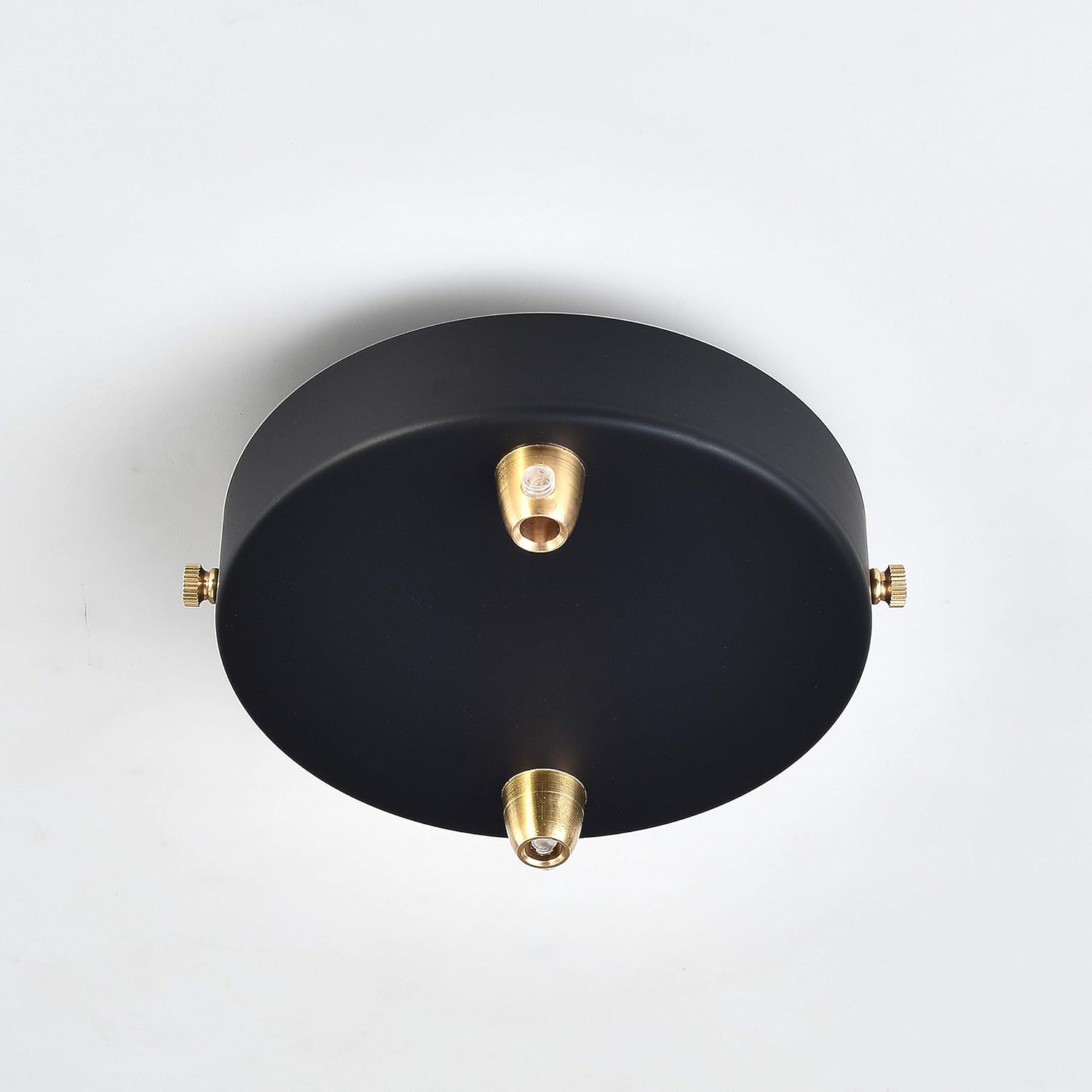 BRIGHTTIA 2-Port Black Ceiling Canopy with Brass Cord Grip Conversion Kit - 4.7in (120mm) Pendant Light Cover Plate - Convert Plug-in to Hardwire Fixture - DIY Lighting Lamp Parts (BA-C202B)
