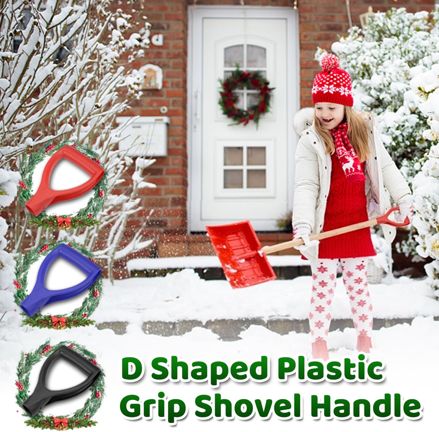 MroMax 2Pcs Shovel D Grip Handle, 1-1/4" Inner Diameter 32mm PVC Spade Snow Shovel Replacement Handle Garden Accessories for Digging Raking Tool Black