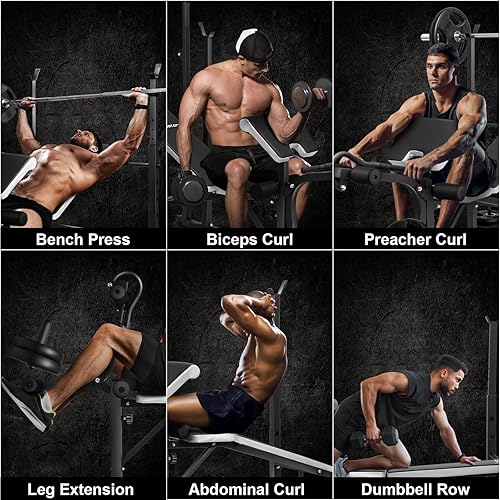 Miniatura 6 de Edostory Banco de pesas olímpico ajustable, equipo de entrenamiento para ejercicios en casa, banco de prensa con curl de predicador, desarrollador