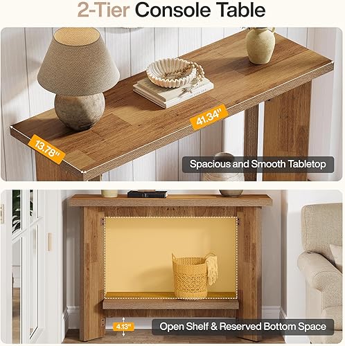 Miniatura 7 de Tribesigns Mesa consola estrecha de 41 pulgadas con estante de almacenamiento, mesa de entrada pequeña de madera de 2 niveles detrás del sofá para