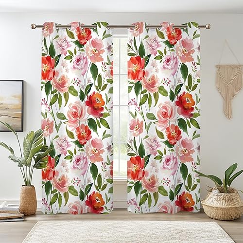 Miniatura 13 de Renaiss Cortinas opacas de flores silvestres, estampado floral botánico pastel con aislamiento térmico, cortinas de ventana de plantas naturales