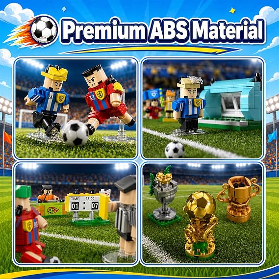 2026 World Soccer Cup Themed 24 Pack Building Blocks with Keychains, 712 PCS Building Toys Set with Figures, Field, Trophies & Accessories, Individually Wrapped Party Favors, Classroom Prizes, Gifts for Kids Ages 4-12