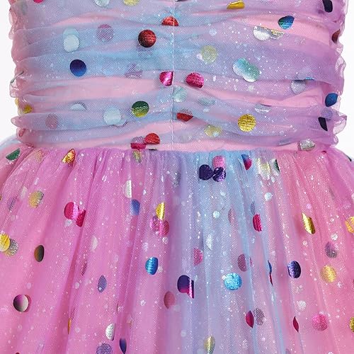Miniatura 6 de IMEKIS Toddler Baby Girls Birthday Dress Rainbow Confetti Dots Tiered Tulle Dress Cake Smash Photo Shoot Outfit 1-6T