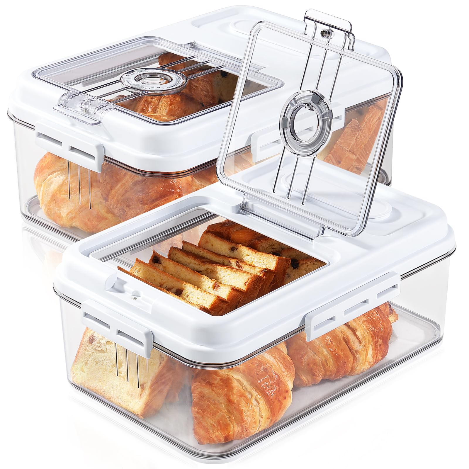 Dynta Brotbox für Küche, Arbeitsplatte, luftdichter Brotbehälter mit Deckel, Zeiterfassung, Kunststoff-Aufbewahrung für hausgemachtes Brot, Toast, Brot und Kekse, 2 Stück