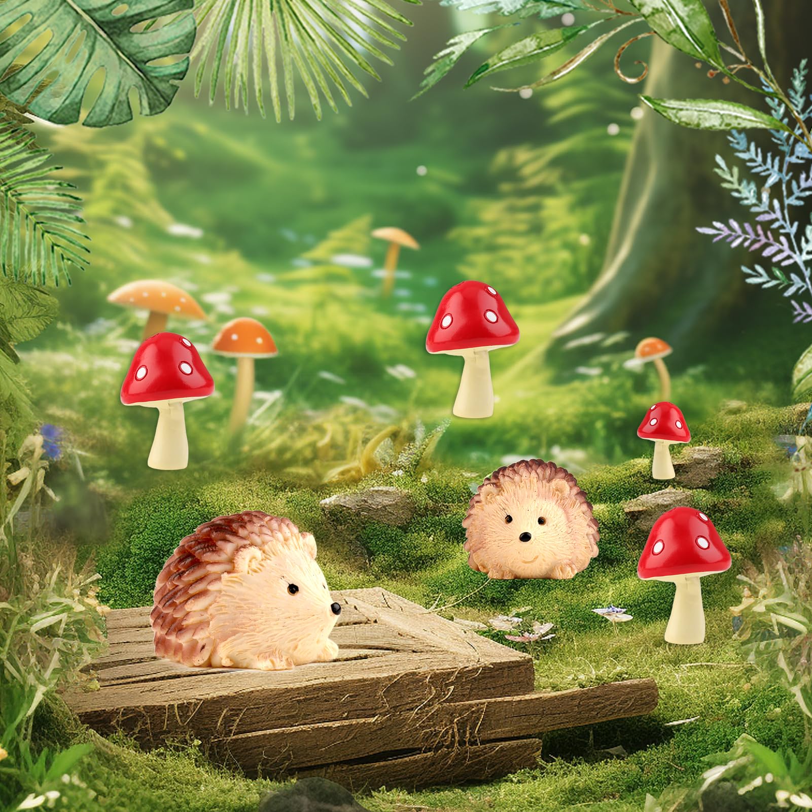 Garden Ornaments Outdoor, Wood Mushroom and Hedgehog Garden Ornaments Outdoor, Fairy Garden Ornaments - Image 4
