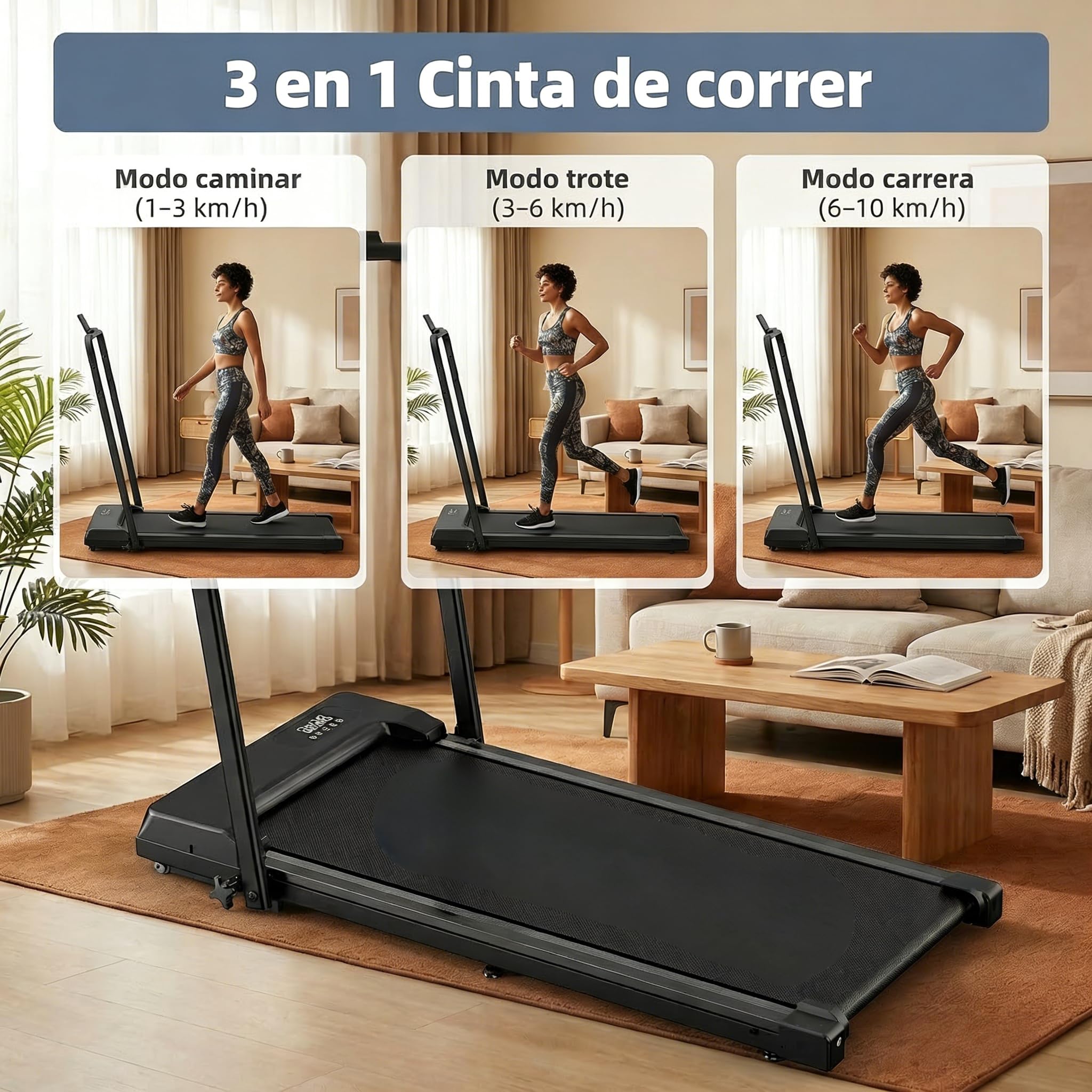 Tapis roulant per casa pieghevole – Upgraded Durevole & Portatile Elettrico Treadmill per Home Fitness con forte supporto a ventosa e telecomando, max 10 km/h per Cardio & Walking (nero)