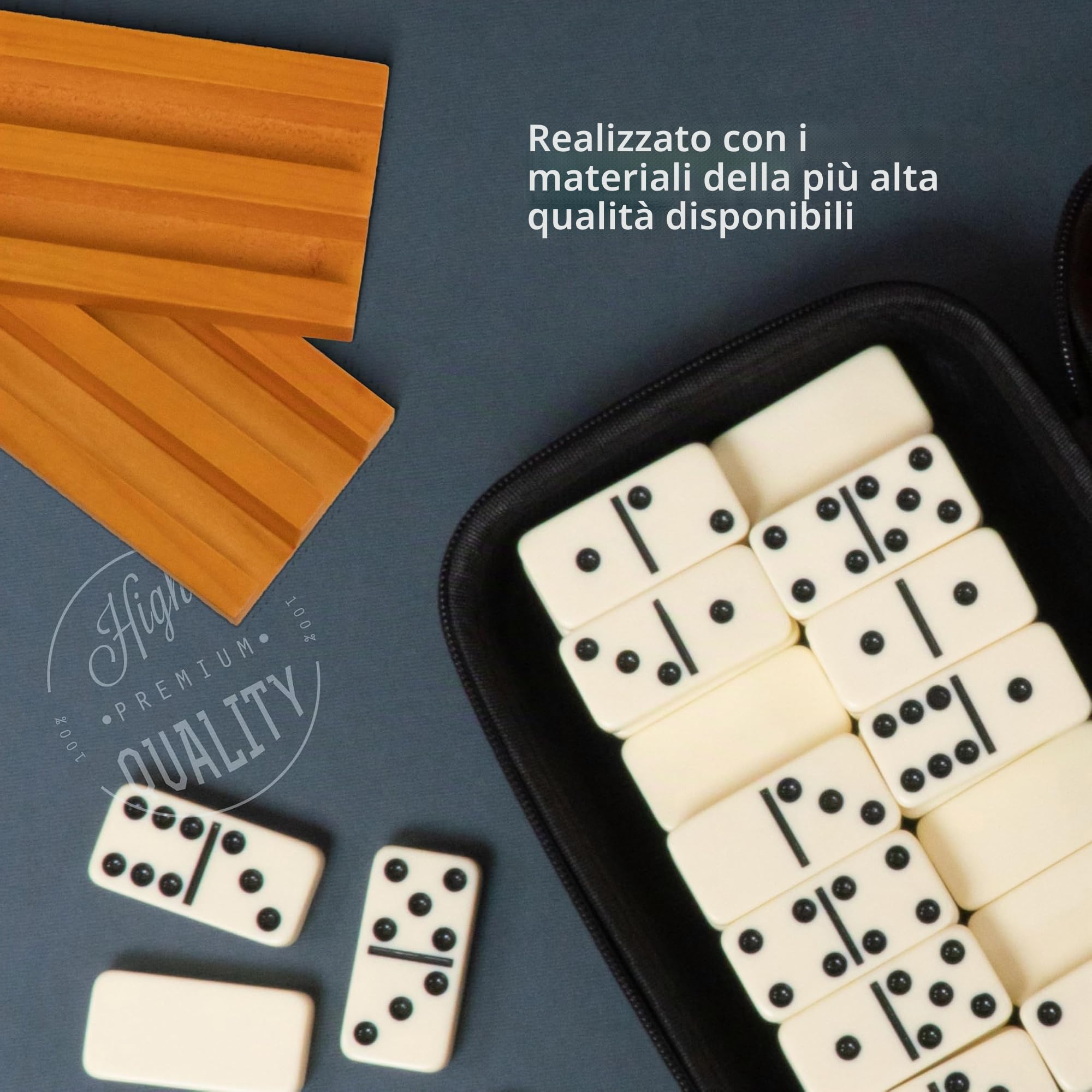 Queensell Domino Set per Adulti con 4 Rastrelliere in Legno