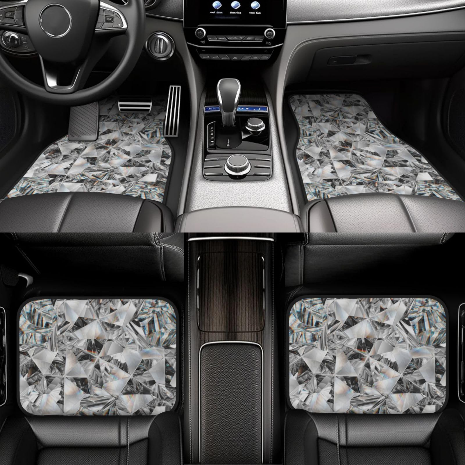 Diamantstruktur-Stil Kristall, 4er-Set Auto-Fußmatten, Neopren-Fußmatten für Fahrzeuge, rutschfeste Auto-Fußmatten, Autozubehör