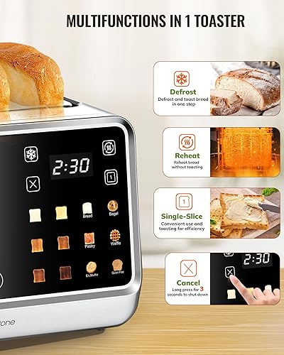 Miniatura 2 de Tostadora de 4 rebanadas con pantalla táctil, función de memoria y enfoque de una sola ranura, tostadora digital inteligente Keenstone de 1800 W