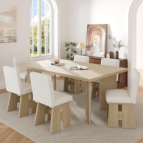 Miniatura 9 de Merax Farmhouse - Juego de 6 mesas de comedor de madera extensibles de 82 pulgadas, 4 sillas con respaldo, banco para 2 personas con cojín, color