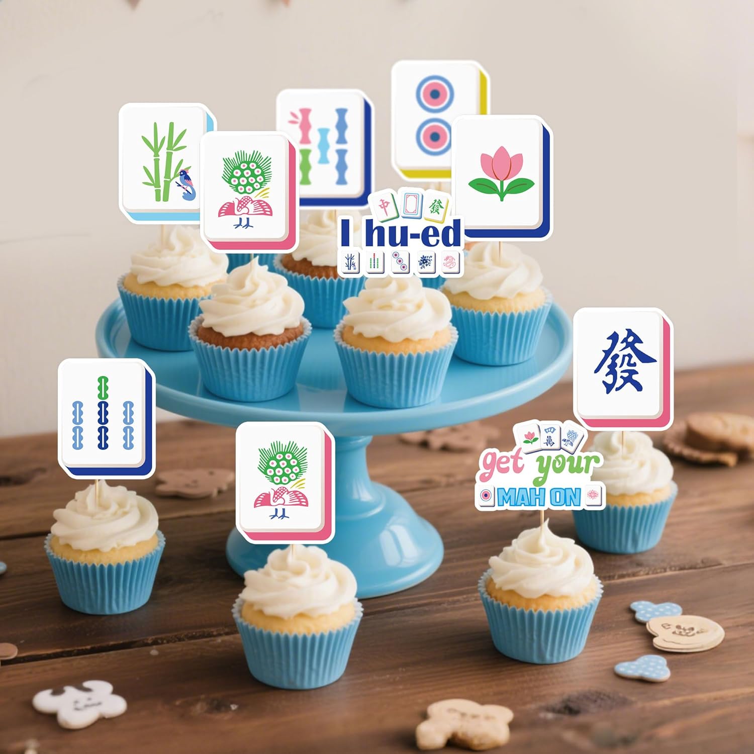 Mahjong Party Supplies Cupcake Toppers, 36 Pcs Mahjong Cake Decorations with 9 Designs, Mini Cake Picks for Birthday Party, Cupcake Decoration for Family Gatherings