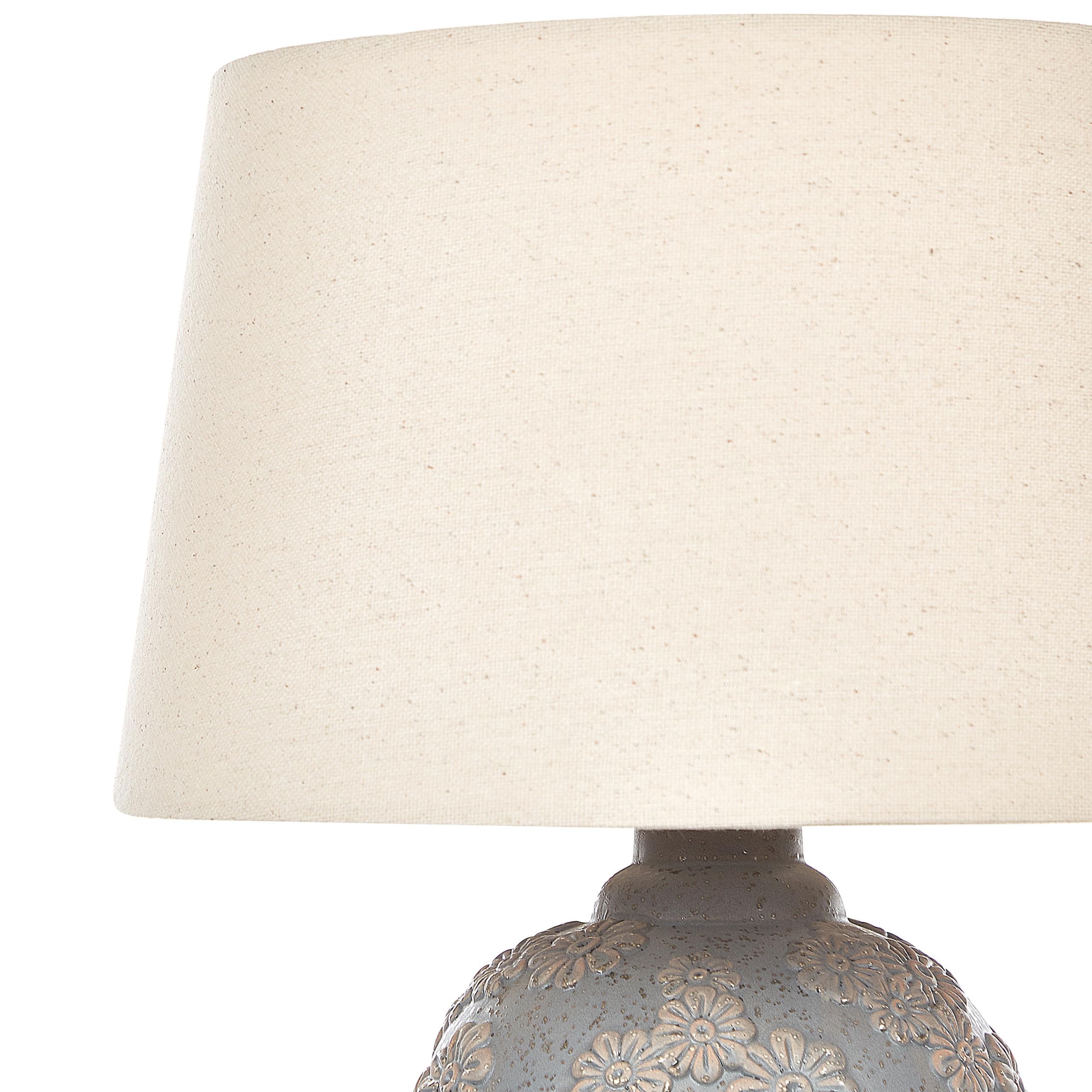 Tischlampe 46 cm Keramik grau Stoffschirm beige Kabel mit Schalter Ferrey