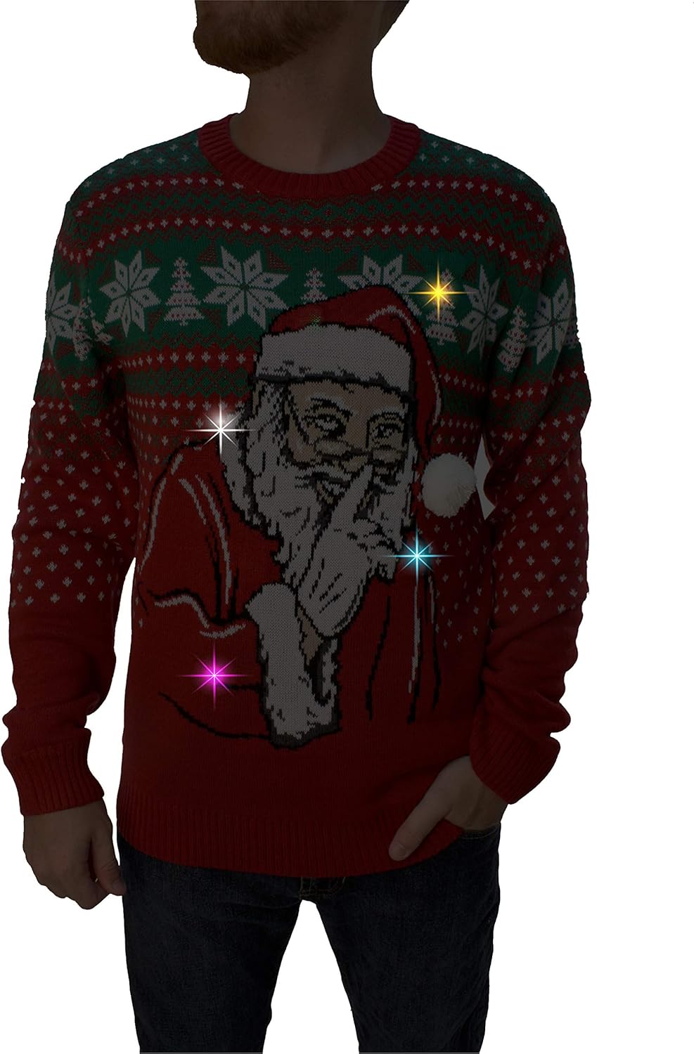 UglyChristmasSweater Mens Assorted Light-up Xmas Crew Neck Sweaters with Multi-Colored Led Flashing Lights - Image 2