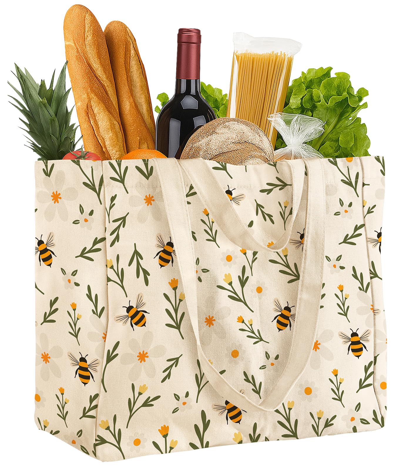 Miss Adola Extra Large Canvas Grocery Tote Bag with Cat Design