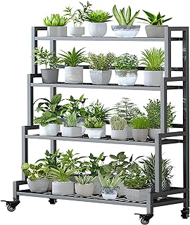 YIZAJIA Plant Stand Indoor 4 Tier Metal Outdoor Tiered Stands Shelf With...