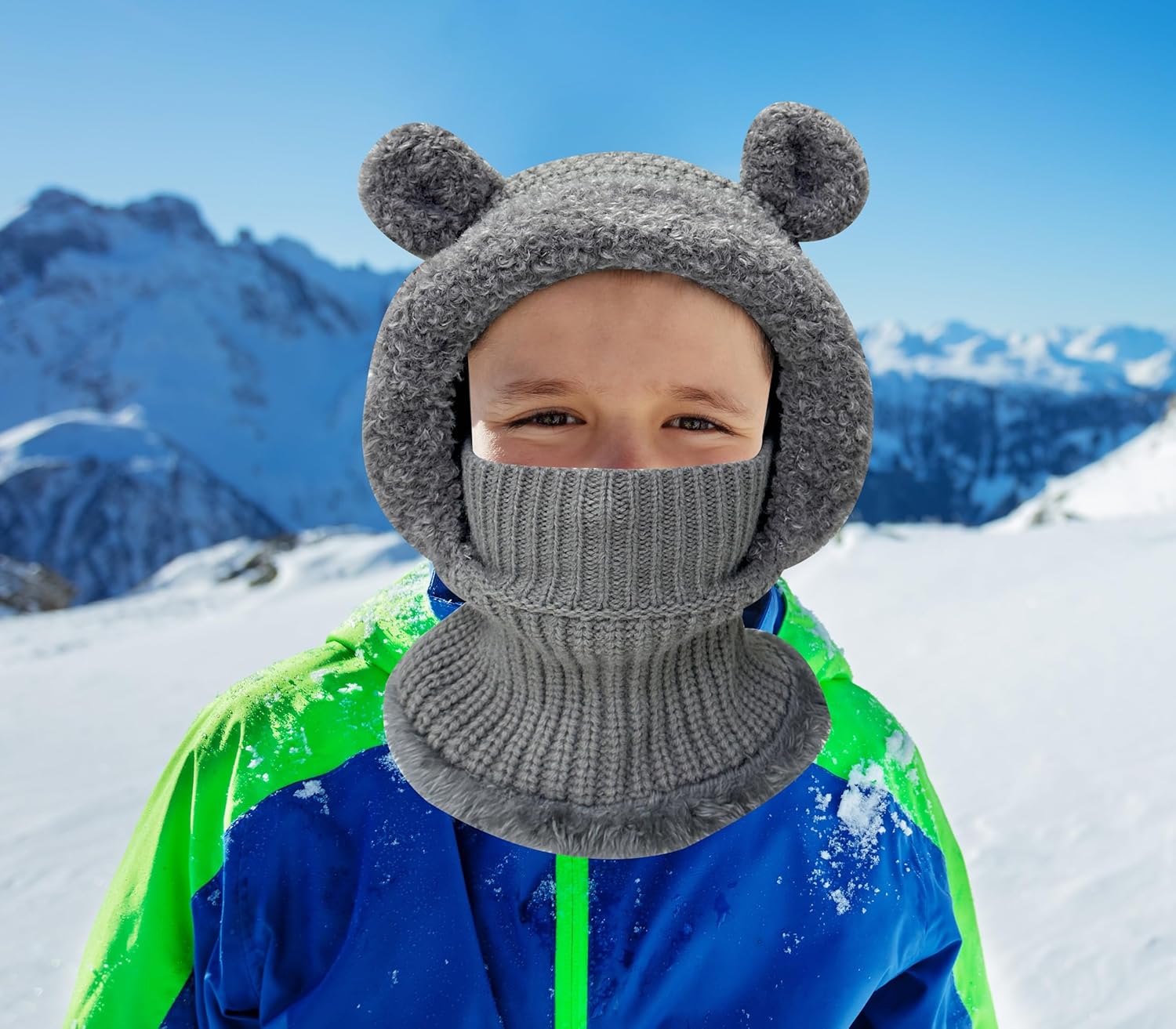 Jastore Kid Winter Hat Scarf Set Boys Girls Knit Hood Hats Balaclava Beanie Hat Warm Fleece Lining Scarf Skull Cap - Image 5