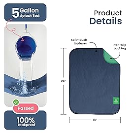 IMPROVIA Washable Underpads, Heavy Absorbency Reusable Incontinence Pads for Kids, Adults, Elderly, and Pets, Waterproof Protection Floor (Navy & Green, 18x24 (Pack of 4))
