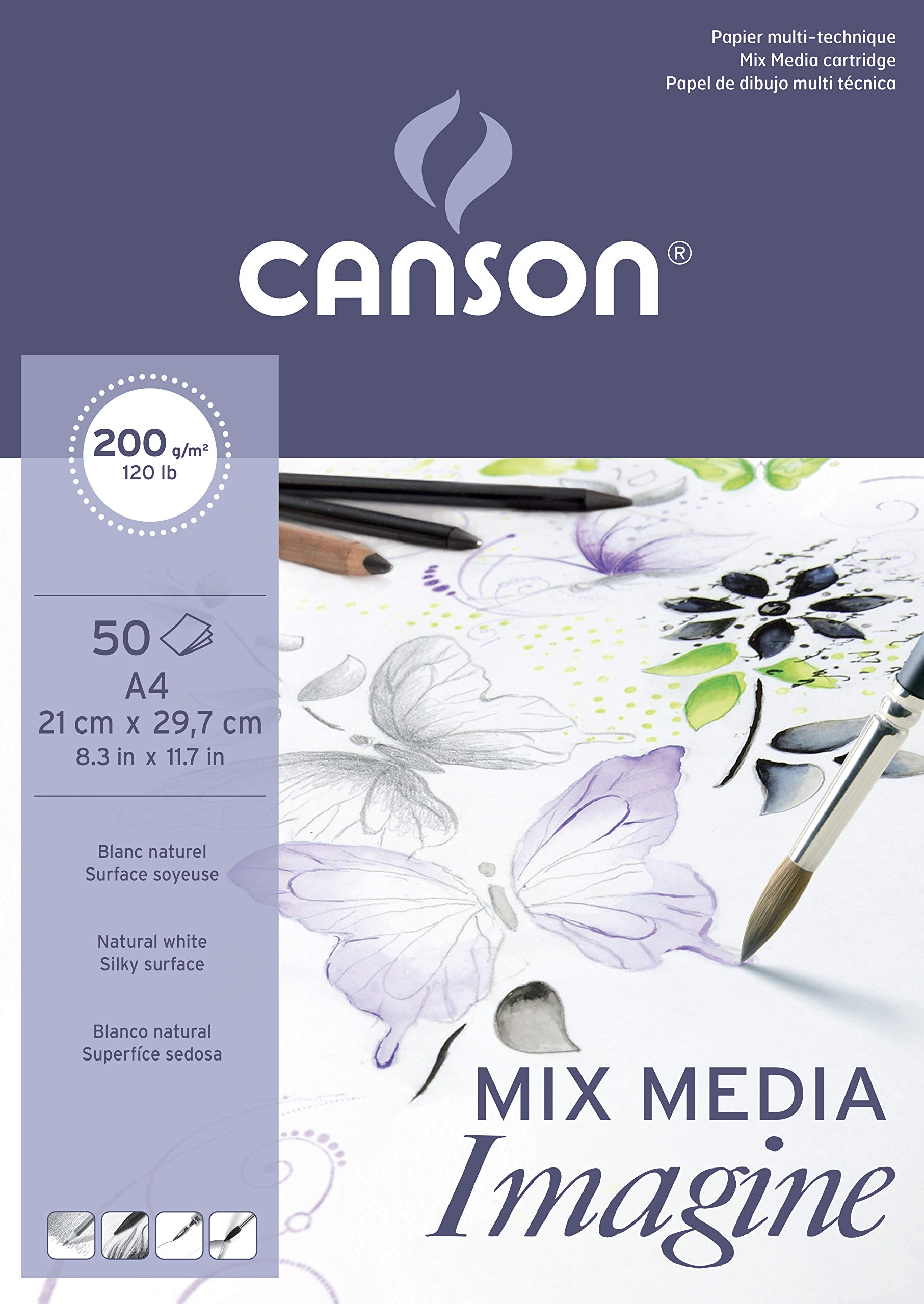 Canson 200006003 Imagine Mix-Media Papier, A2, rein weiß & 200006008 Imagine Mix-Media Papier, A4, rein weiß
