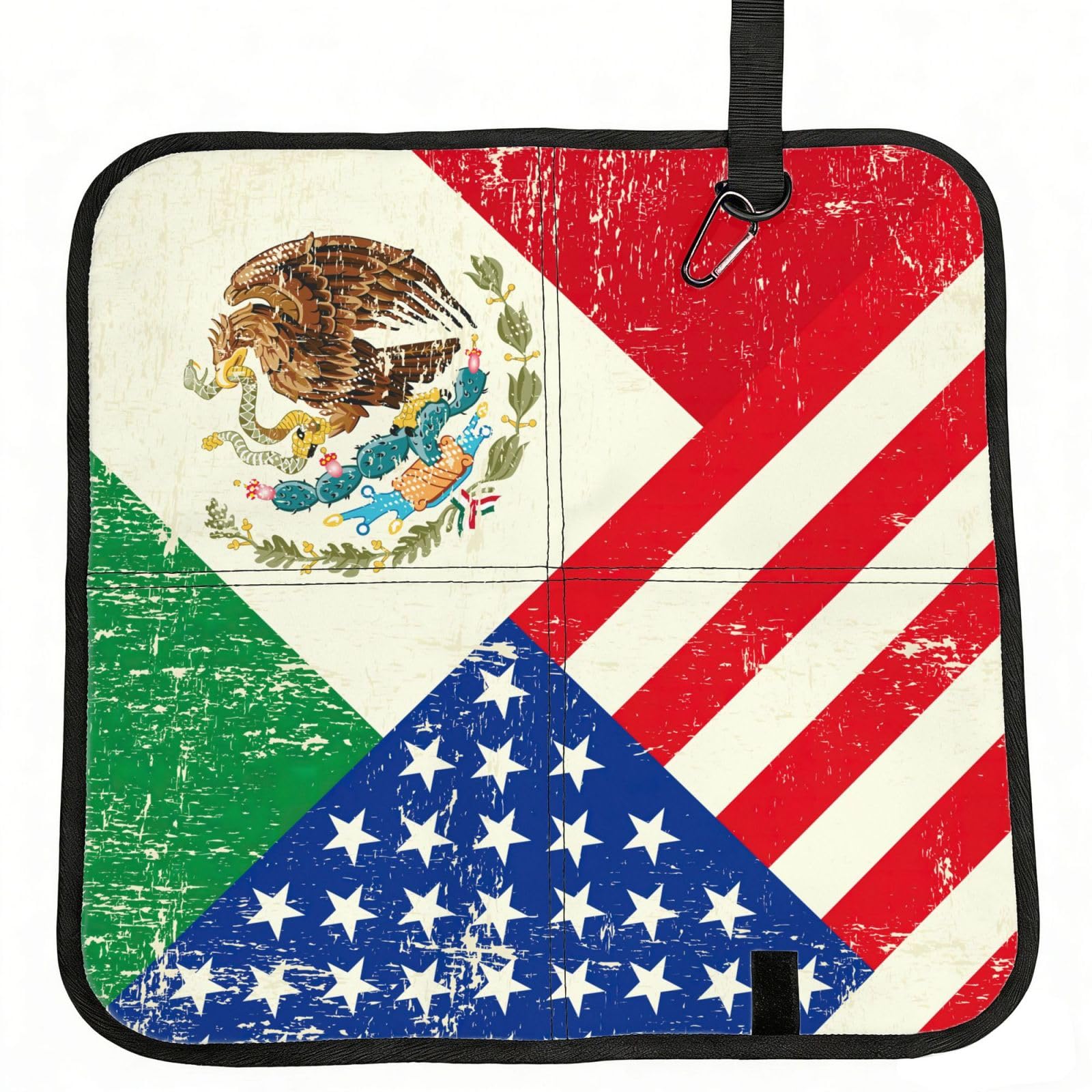 OKFSTY Mexican American Flag Print Fold Away Seat Cushion Portable Outdoor Pad Polyester Bleacher Bench Mat Travel Picnic Pad