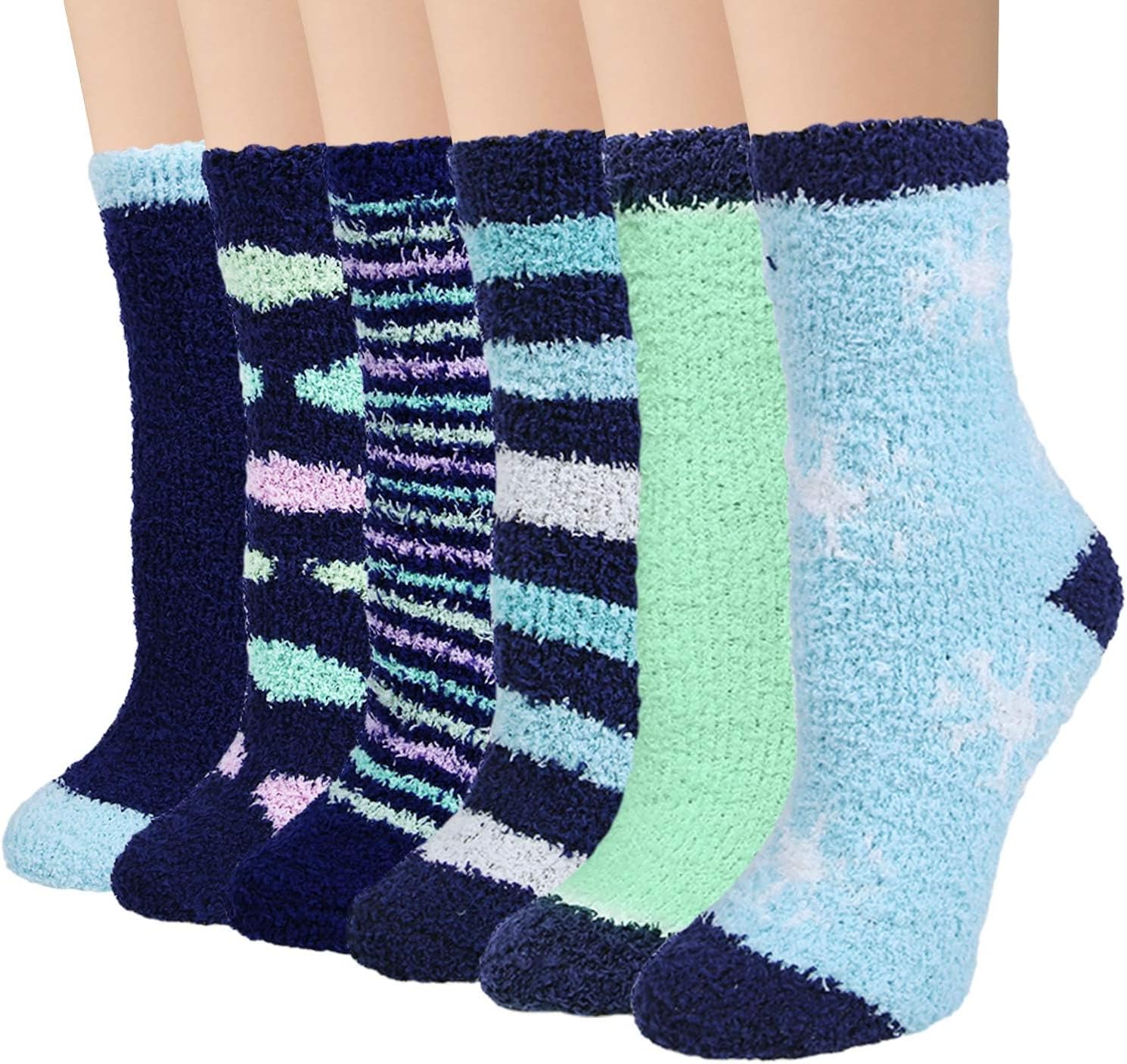 6 Pairs Womens Fuzzy Fluffy Socks Cozy Soft Warm Winter Fleece Sleep Comfy Crew Slipper Socks