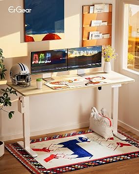 ErGear Height Adjustable Electric Executive Standing Desk with File Cabinet, 71 x 30 Inches Sit Stand up Desk, 4 Memory Computer Home Office Desk with 2 Hooks, Natural, 2 Packages