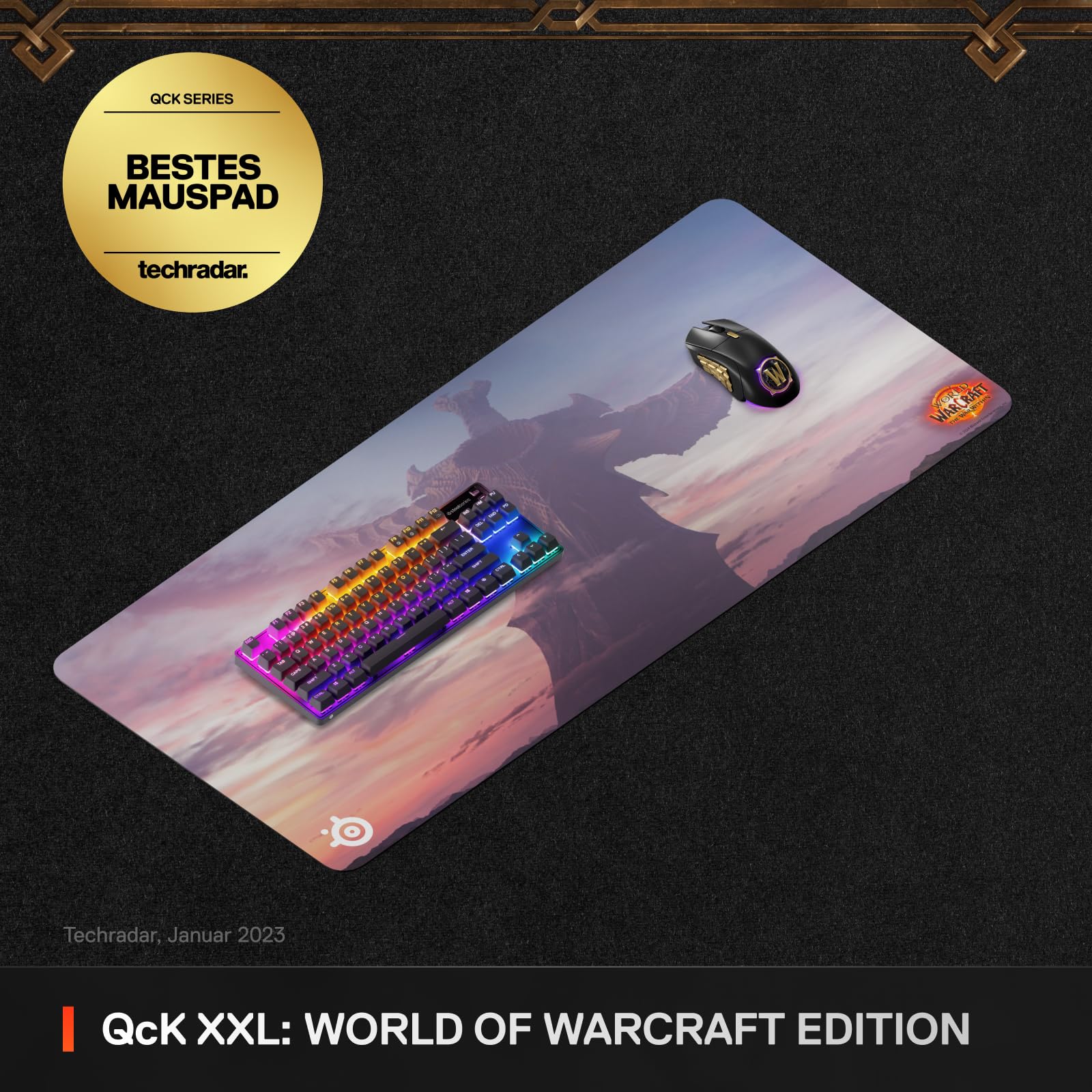 SteelSeries QcK Gaming-Mauspad - World of Warcraft Edition - Inklusive In-Game-Item - XXL Dicker Stoff - Für den ganzen Schreibtisch - Optimales Tracking und Stabilität -Optimiert für Gaming-Sensoren