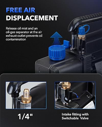Miniatura 4 de Bomba de vacío de 3.5CFM para HVAC, 14HP 110V Bomba de vacío de aire acondicionado de una sola etapa para sistema R12 R22 R134a R410a R502 con aceite