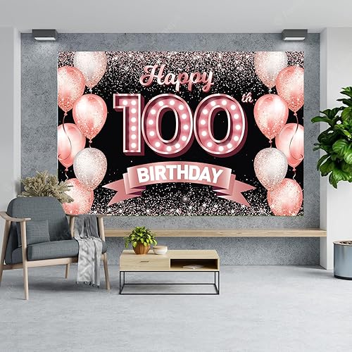 Vista 419 de Happy 21st Birthday Rose Gold Banner Backdrop Cheers to 21 Years Old Confetti Balloons Theme Decor Decorations for Women 21 Years Old Pink Birthday