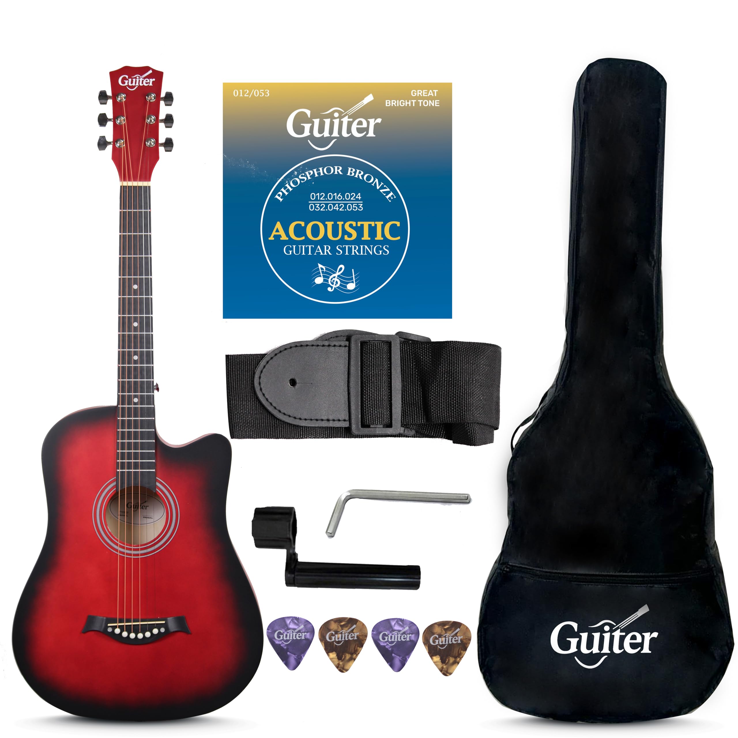 Guiter OTG 38-inch Acoustic Guitar with Truss Rod,Rosewood