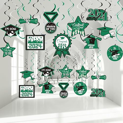 Decoraciones para fiestas de graduación 2022, 30 unidades de remolinos colgantes de aluminio con diseño de estrellas, toga, diplomas, serpentinas de
