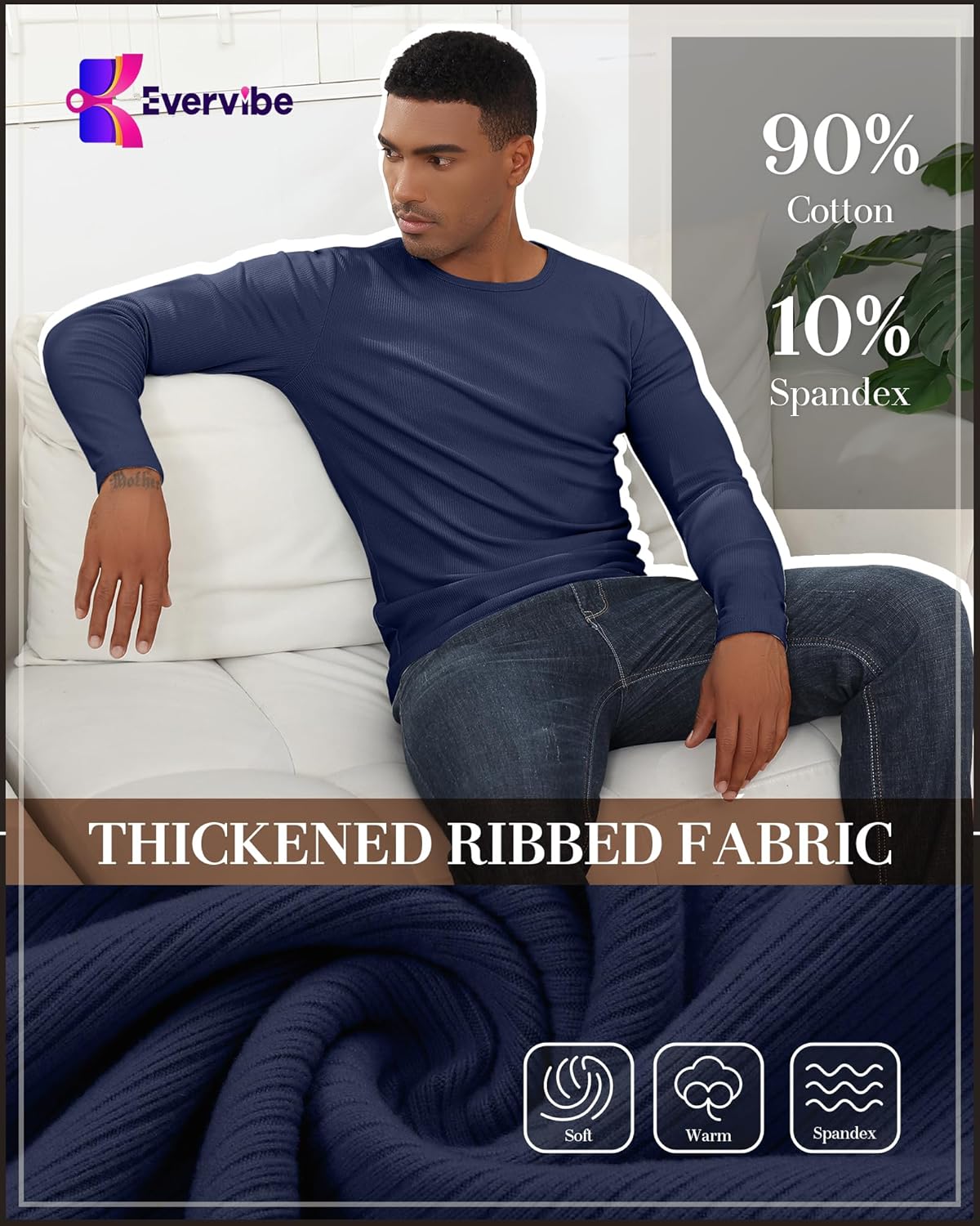 3 Pack Men's Big and Tall Thermal Shirts, Cotton Long Sleeve Ribbed Sweater Crew Neck Knit Pullover Basic Undershirt - Image 5