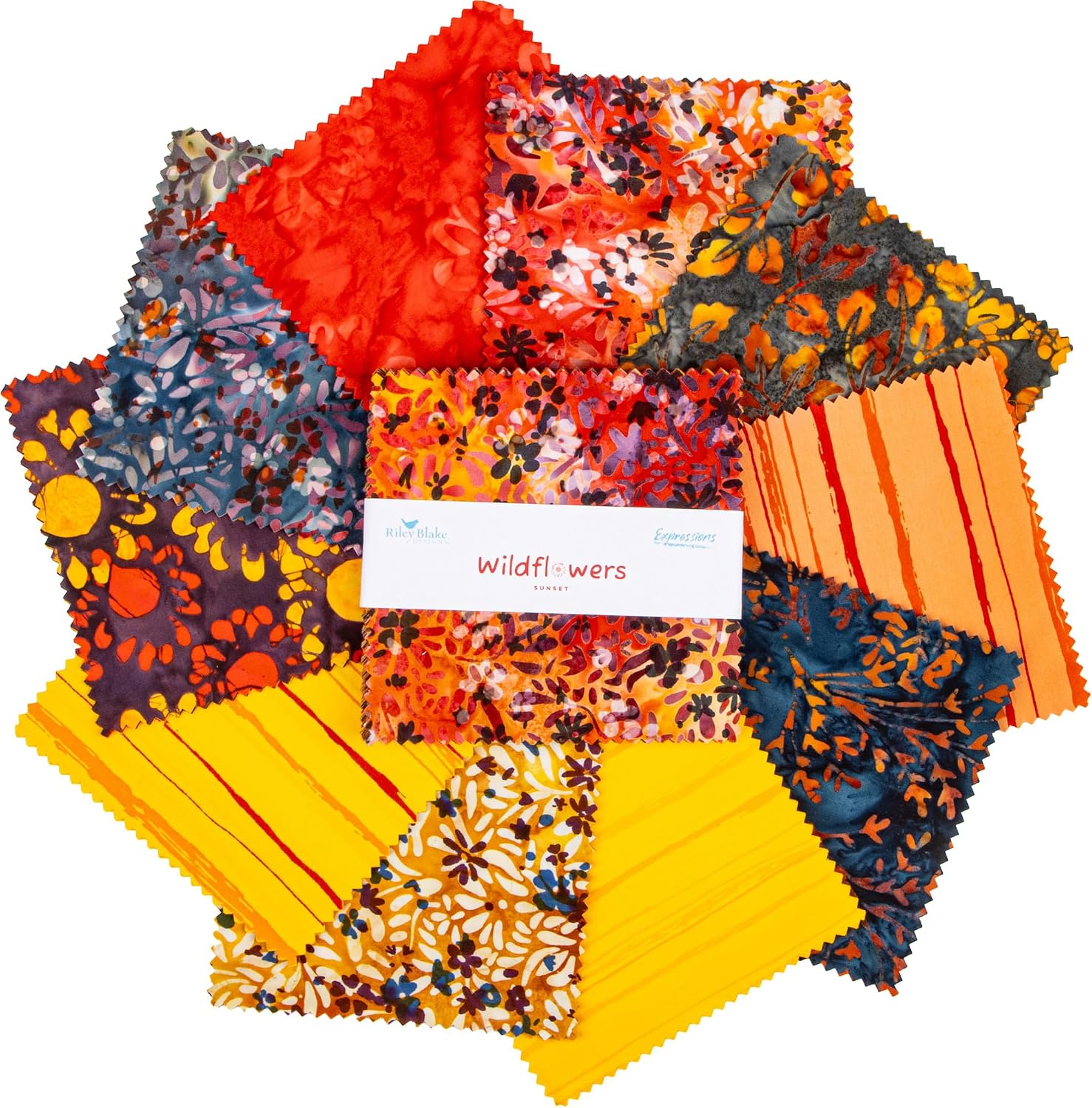 Expressions Batiks Wildflowers Sunset 42 5-inch Squares Charm Pack Riley Blake 5-23476B-42