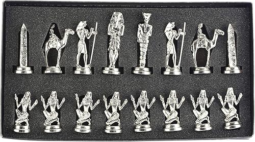 Miniatura 4 de Juego de ajedrez de metal histórico del antiguo Egipto para adultos, piezas hechas a mano y tablero de ajedrez de madera maciza natural con perla