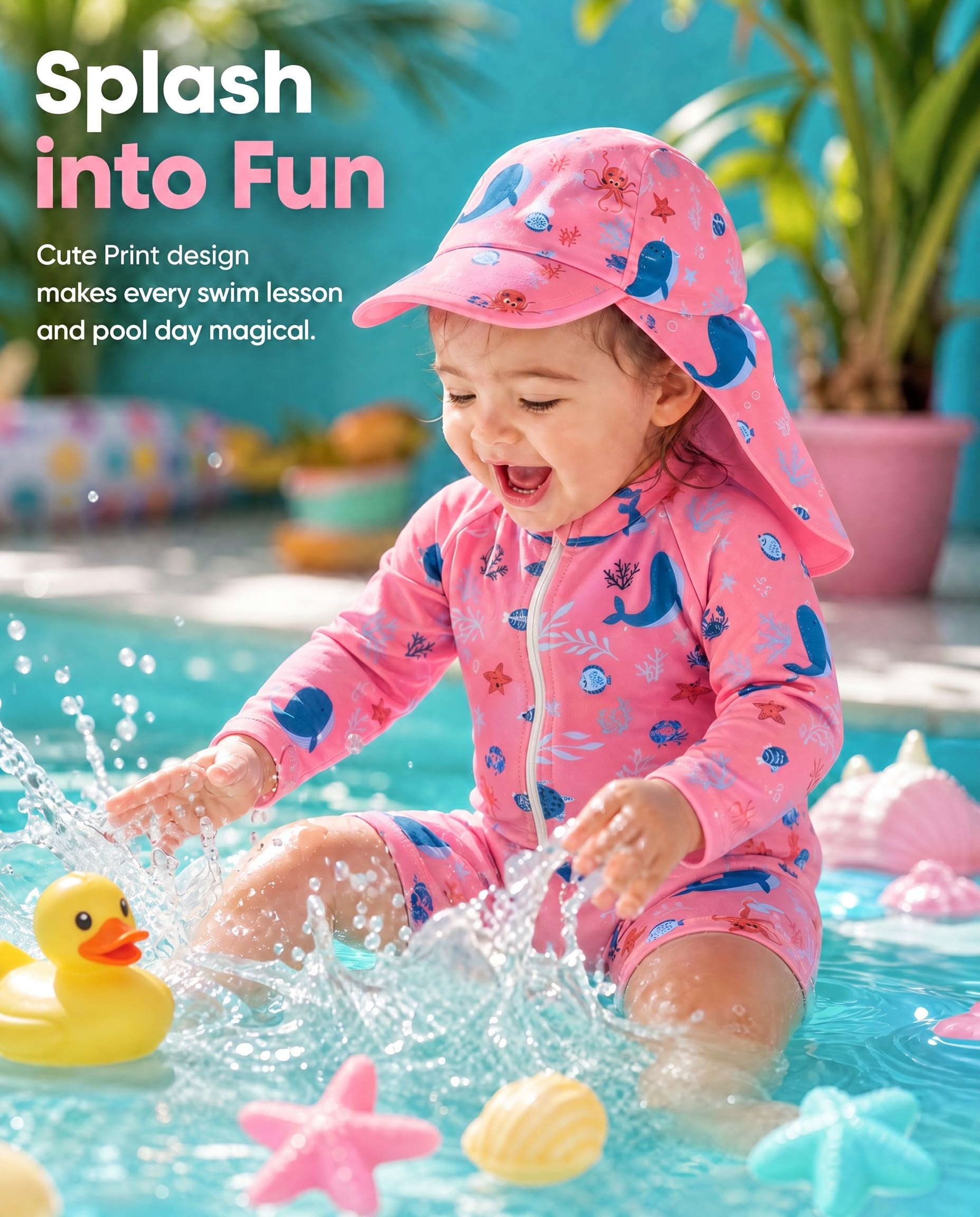 DivingBirds Costume da bagno intero per bambina, a maniche lunghe, con cerniera obliqua e cappuccio