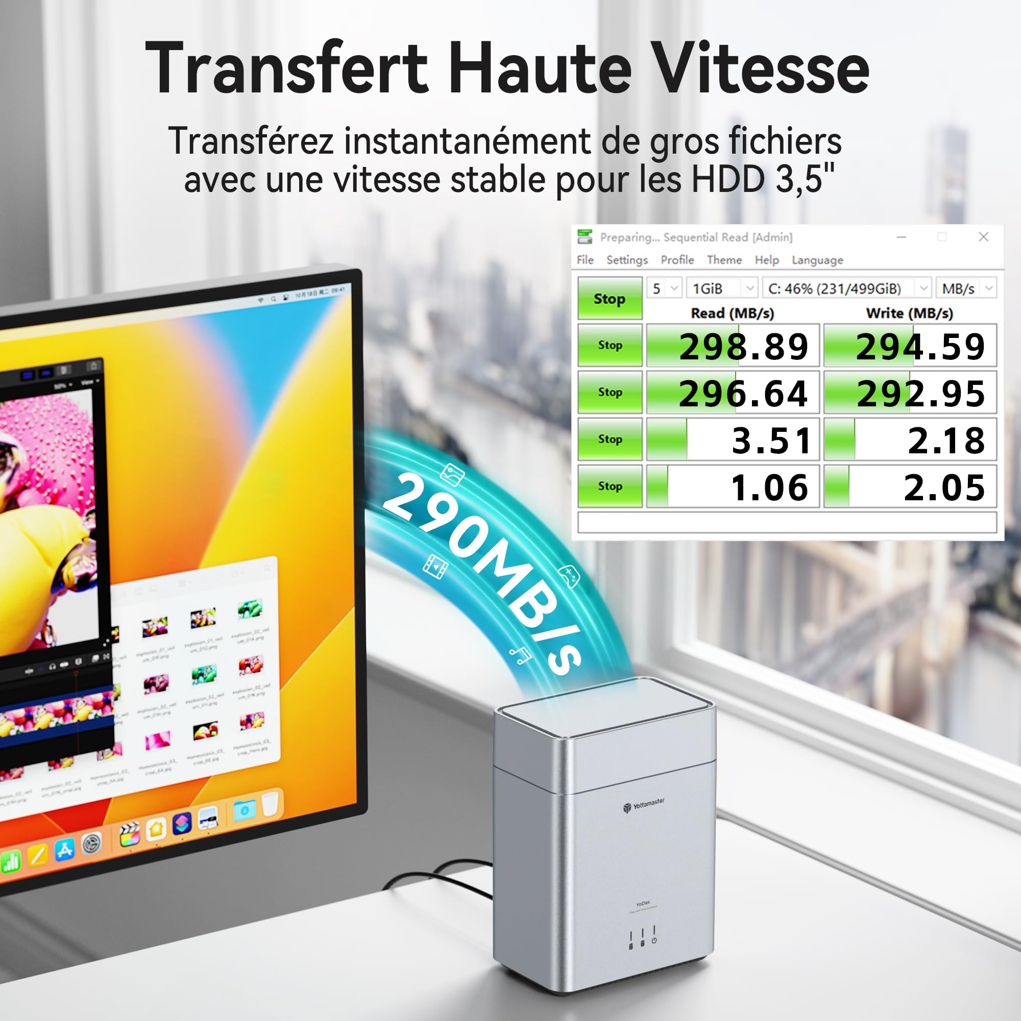 Yottamaster 2 Baies Boitier Disque Dur Externe, 3.5 HDD 5Gbps Couvercle Magnétique, Installation sans Outil, Jusqu’à 24 to × 2, Ventilateur Intégré de 60mm, Fonction Veille Automatique (sans Raid)