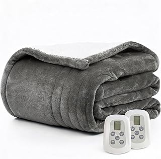 Heated Blanket Electric Blanket Queen Size 84"x90" Fast Heating Electric Blanket with Dual Control 10 Heat Levels & 10 Hours Auto-Off Overheat Protection Cozy Soft Flannel Heated Throw Blanket(Grey)