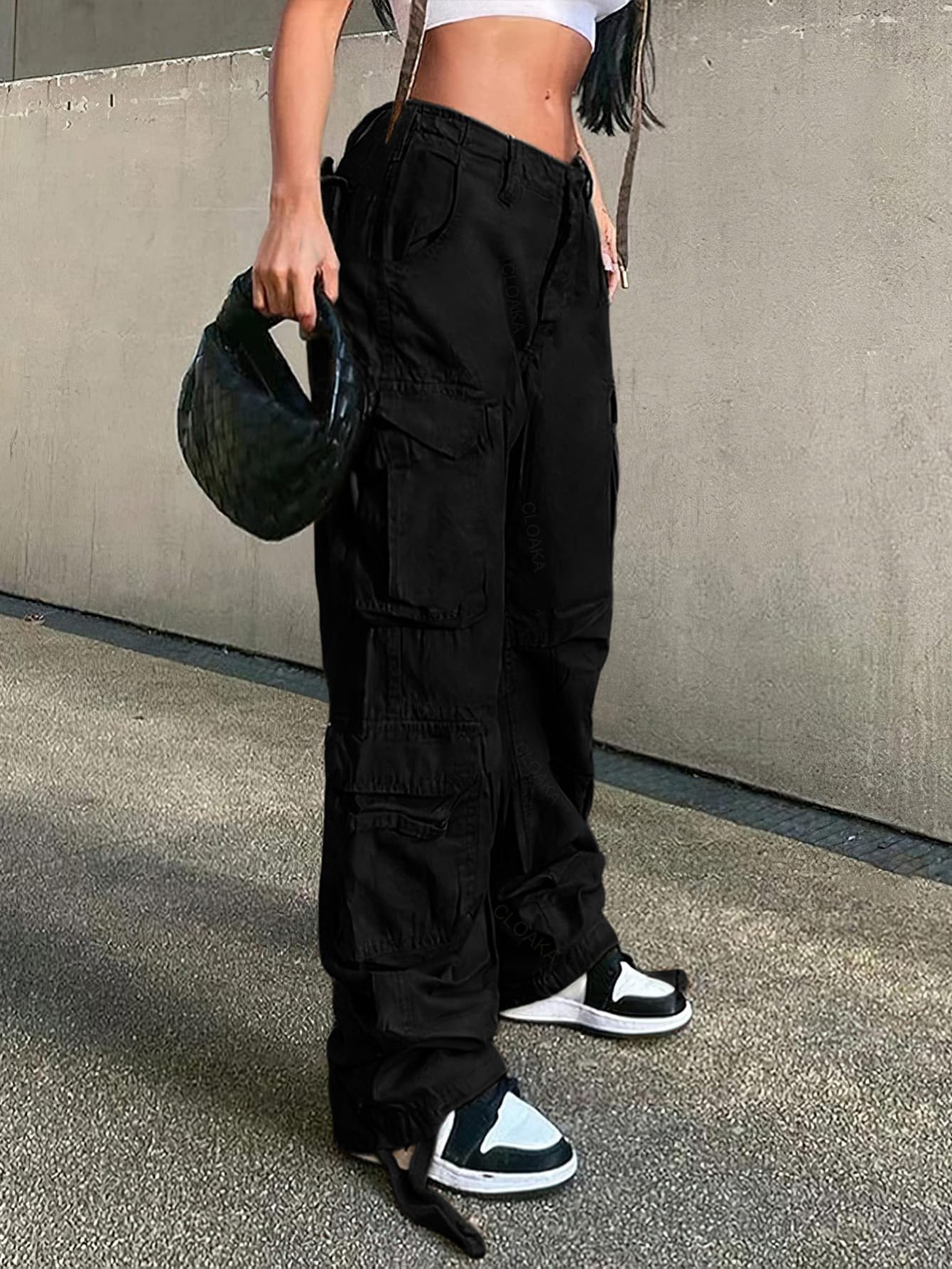 CLOAKA Pantaloni cargo da donna Y2k a gamba larga, per il tempo libero, in cotone, a vita alta, con tasche, Streetwear Cargo