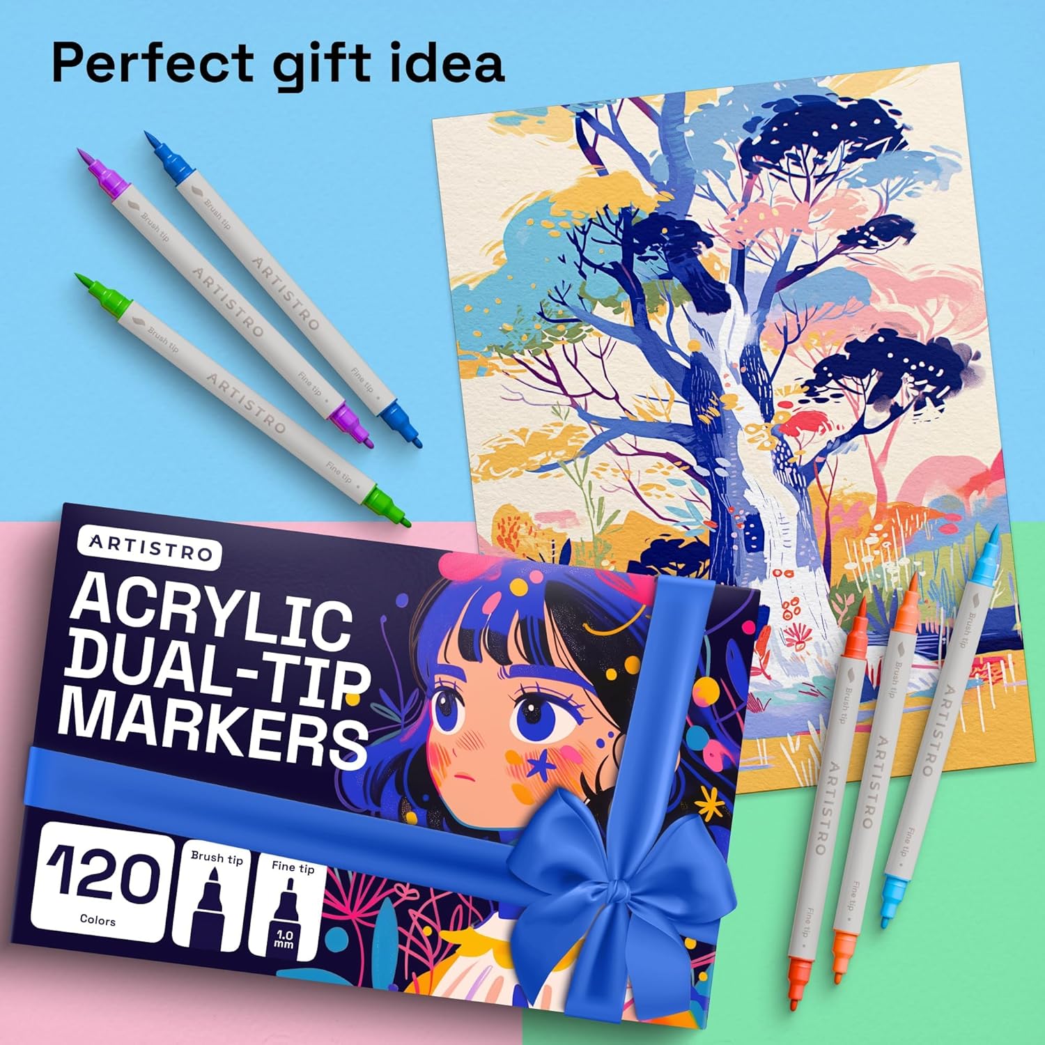ARTISTRO 120 Acrylic Paint Markers - Paint Pens for Drawing, Brush + Fine Tips - For Fabric, Rock, Glass, Wood, DIY, Eggs - Art & Craft Supplies for Adults, Teens, Kids - Easter Basket Stuffers