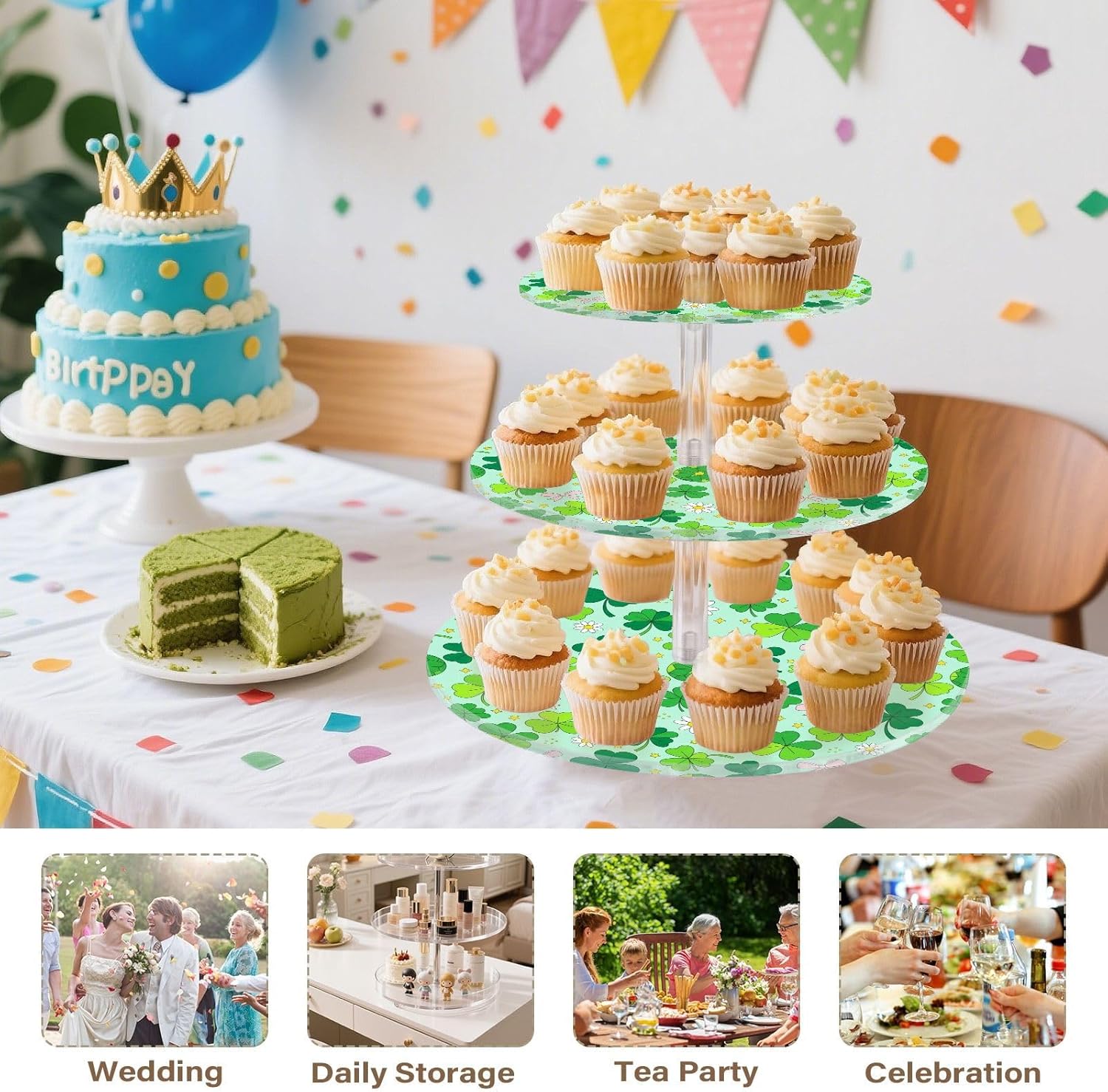 3 Tier Round Cupcake Stand Acrylic cupcake holder cupcake display stand Four-leaf Clovers Cupcake Tower Stand for Wedding party celebration Graduation