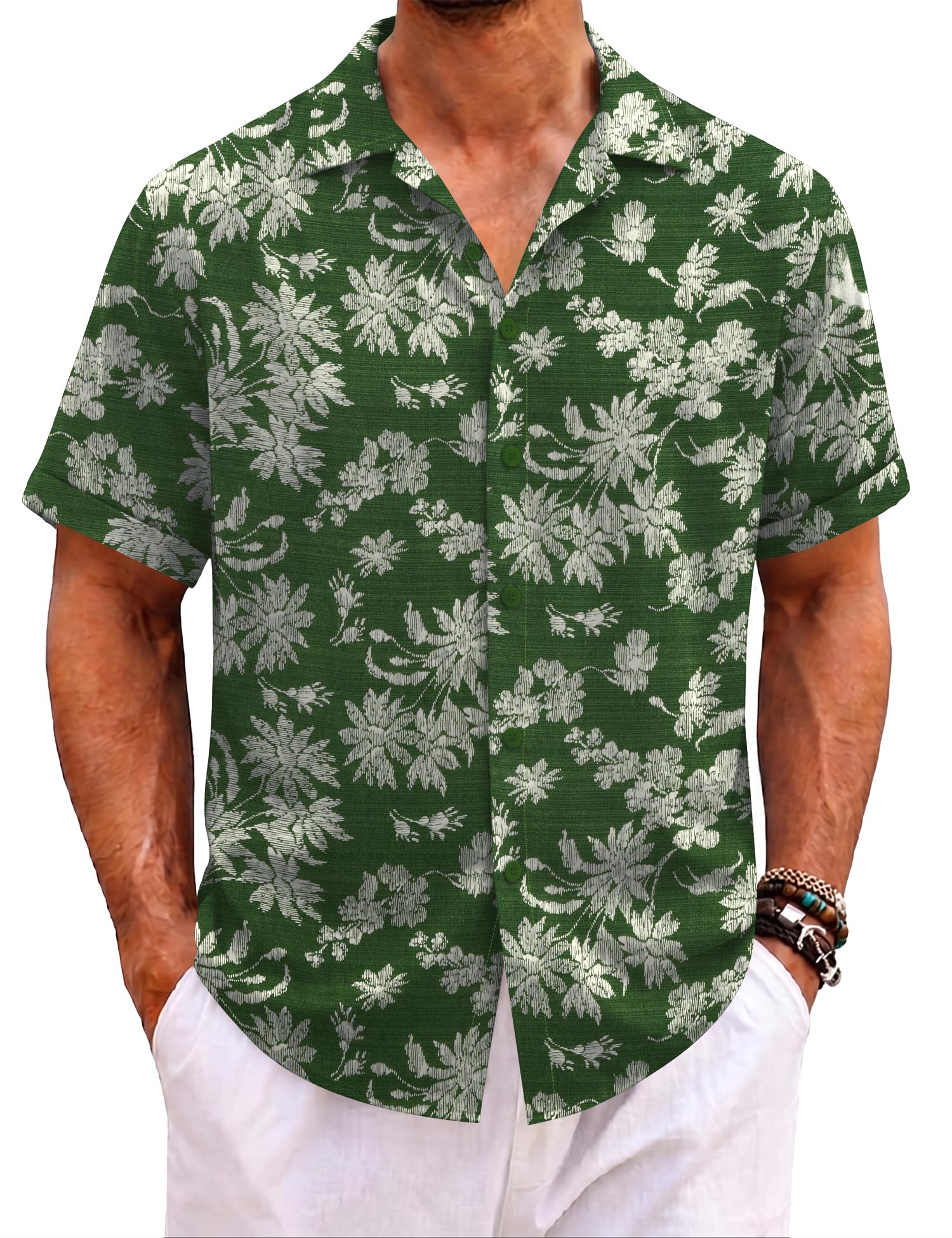 EFFAN Herren Hawaii Hemd Kurzarm Knopfleiste Tropisches Blumenmuster Reguläre Passform Leicht Sommer Strand Urlaub Hemd