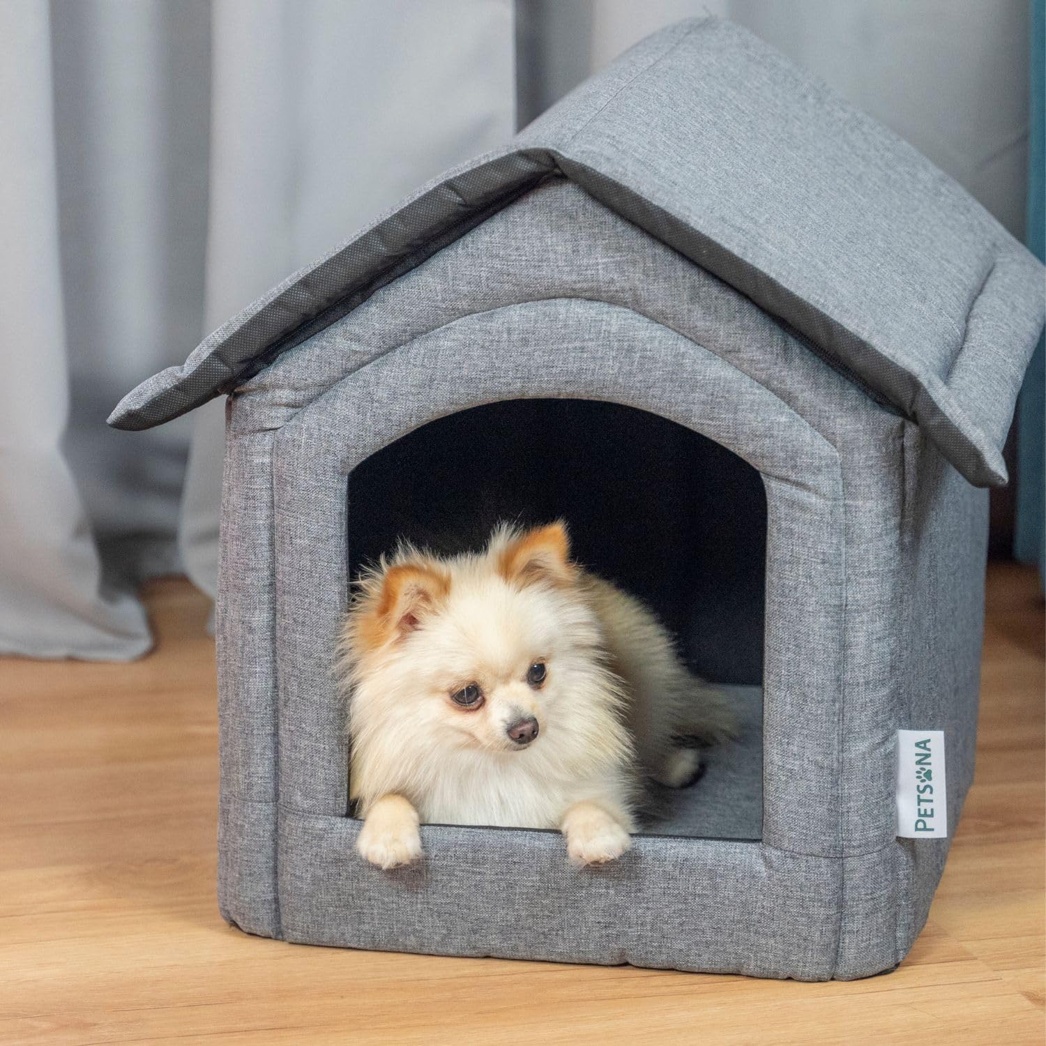 Niche pour Chien Lit pour Chat Animal Pliable avec Toit Amovible Lit De Grotte Animal De Compagnie Couchage Taille M, Gris