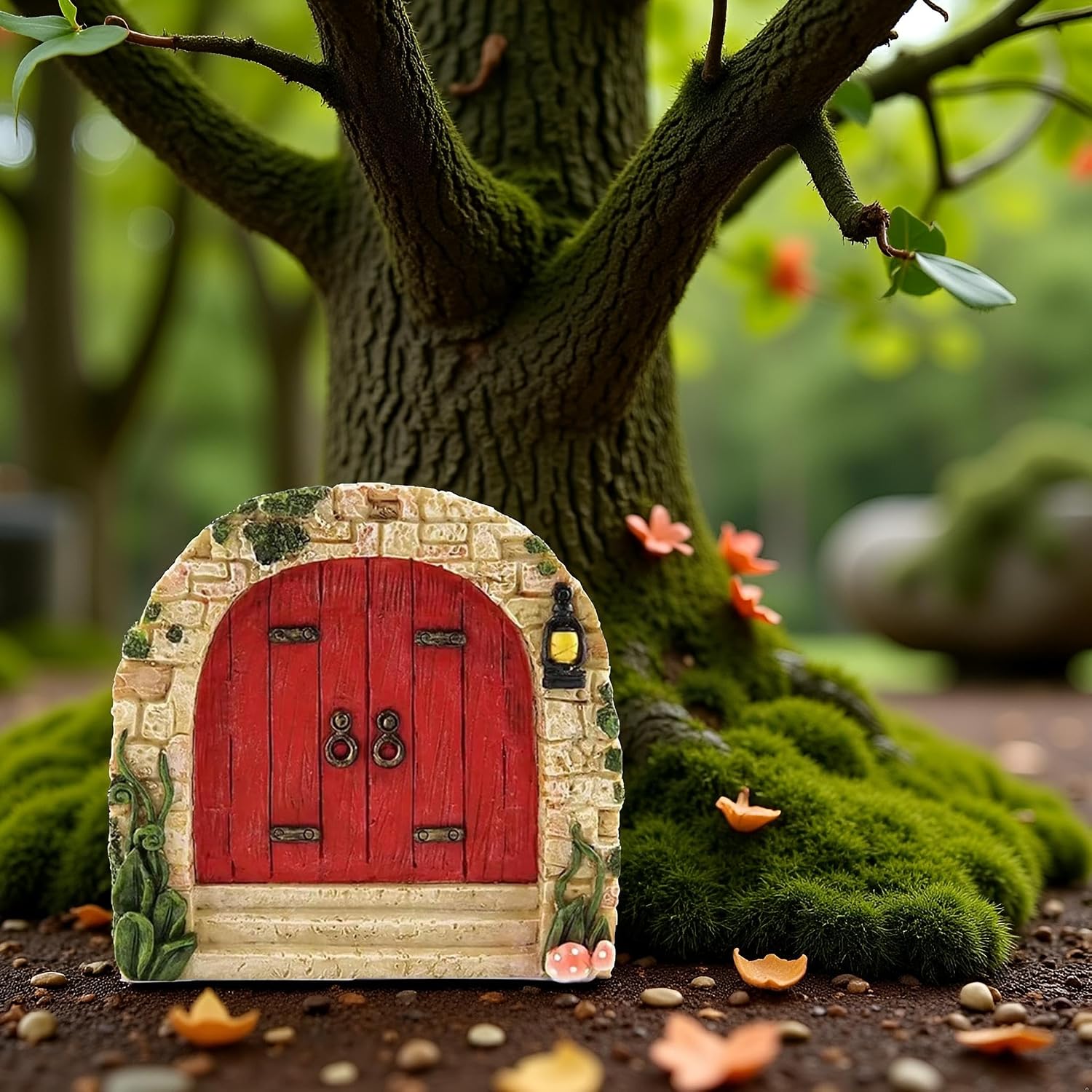 Jinshining Red Mini Fairy Garden Door for Tree, 3D Miniature Fairy Door for Fairytale Tiny House Doors, Bonsai Terrarium Micro Landscape Decoration Accessories Garden Miniatures