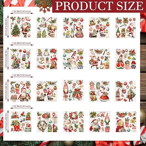Miniatura 4 de Honoson 20 hojas vintage de Navidad para manualidades y muebles, calcomanías retro de Papá Noel para transferencia, calcomanías vintage de muebles