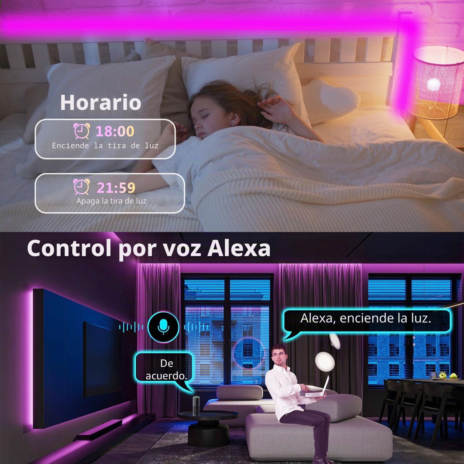 Luces Led Habitacion 10M,WiFi Tiras Led COB RGB+White 672led/M 6720leds 24V Luces Led Habitación,16Millones de Colores y Música Modos,Para Google Home Assistant/Alexaz