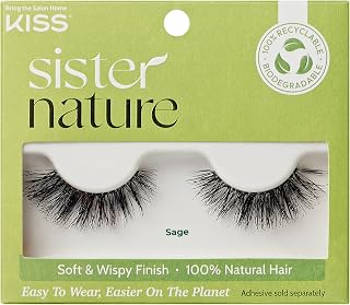 KISS Sister Nature False Eyelashes, 'Sage', 12 mm, Biodegradable & Recyclable, Easy to Apply, Reusable Strip Lashes, 100% Natural Hair, Soft & Wispy Finish, Includes 1 Pair Fake Eyelashes