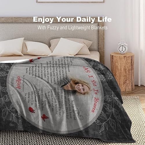 Miniatura 3 de Manta conmemorativa personalizada y mantas con imágenes, As I Sit In Heaven, manta de condolencias en memoria amorosa, regalos para mamá, manta de