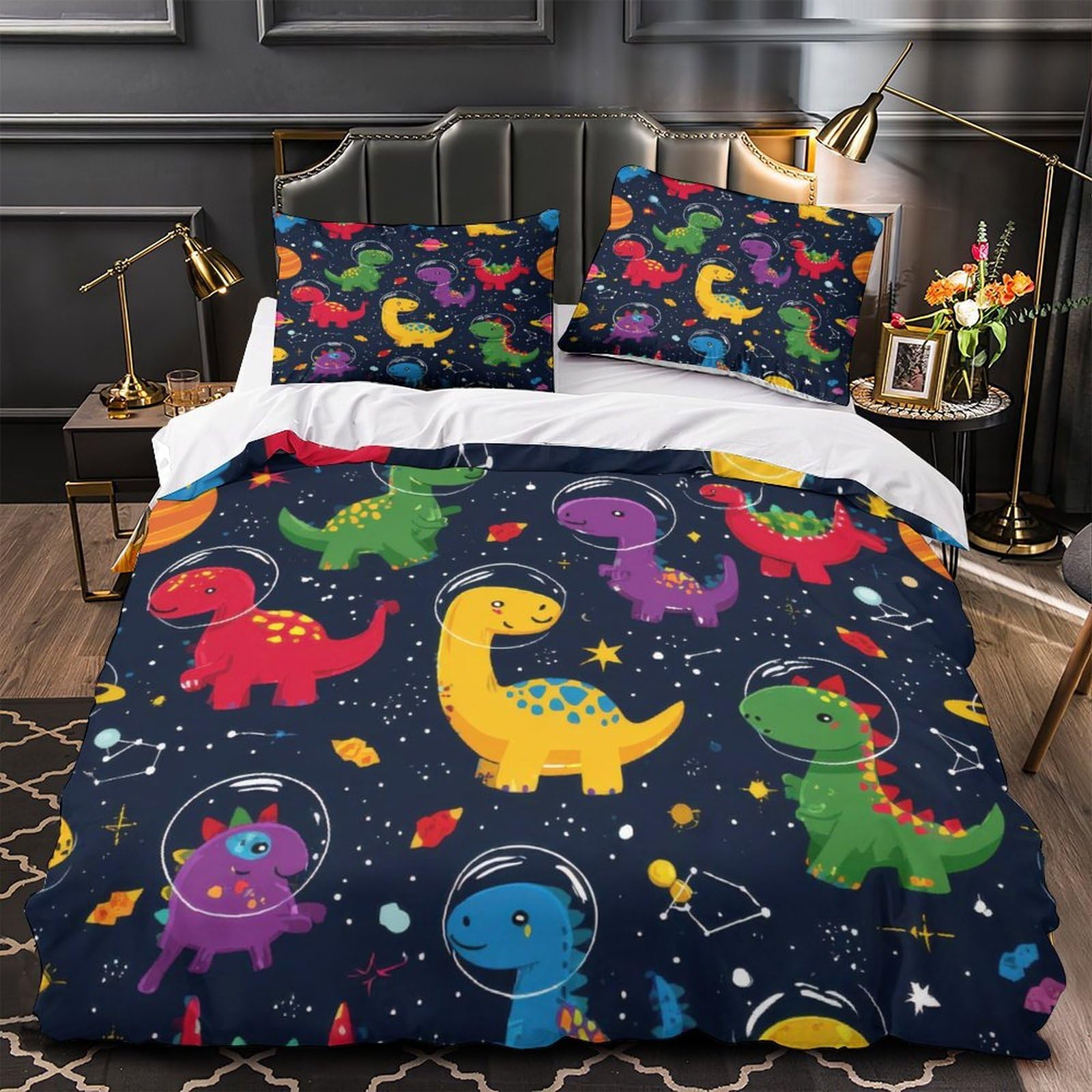 Housse de couette dinosaure 140x200 parure lit fermeture éclair